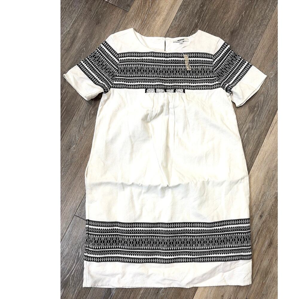 Madewell Cabana Jacquard Shift Dress Womens Small NWT Ivory Black MSRP $158